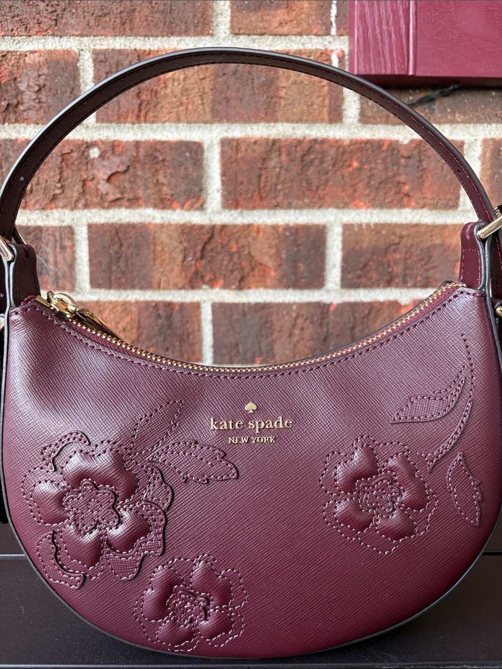 NWT-Kate Spade-SET-Madison-Crescent Bag &Cardholder-Dk Merlot-Forest Blooms-$468 - Picture 2 of 15